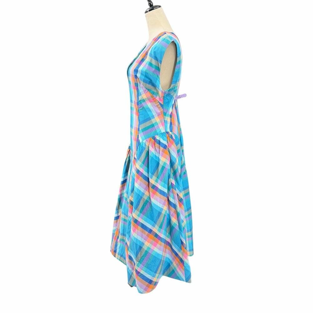 Anthropologie Maeve NEW Sleeveless V-Neck Basque Waist Blue Plaid Midi Dress - Picture 5 of 15